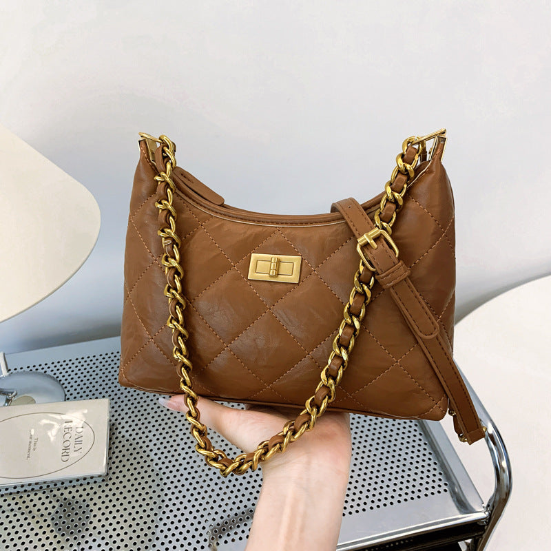 Women's Pure Color Trendy Fashion Rhombus Chain Women's Shoulder Bag