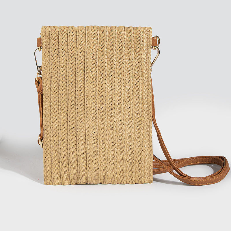 Women's Style Bead Turquoise Pattern Straw Woven Shoulder Bags