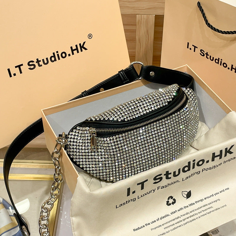 Innovative Rhinestone Chain Diamond Simple Urban Women's Chest Bag, Fanny Pack
