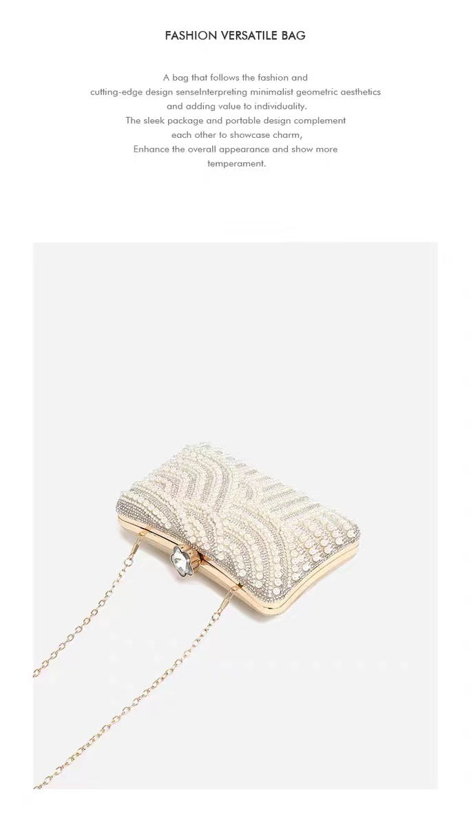 Women's Rhinestone Pearl Clutch Straight Hair Dinner Bag
