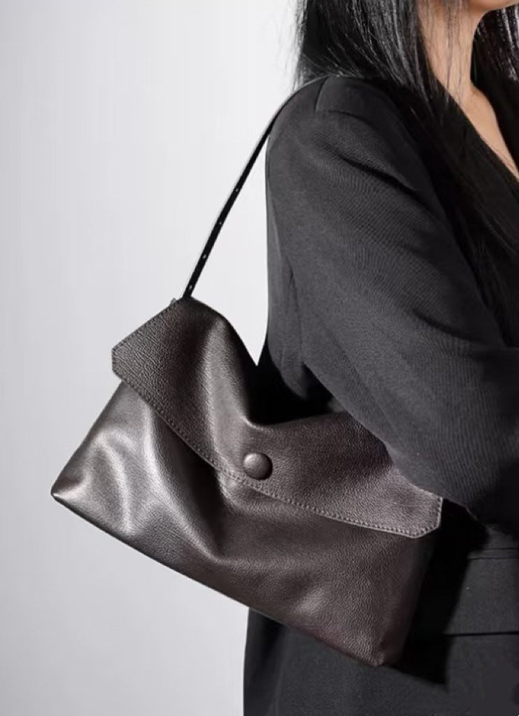 Style Niche Button Genuine Leather Minimalist Women's Clutch