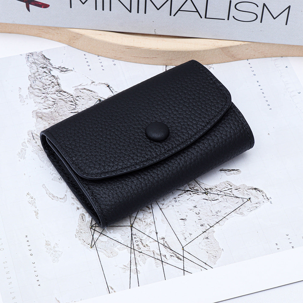Women's Layer Cowhide Mini Folding Change Certificate Storage Leather Ladies Wallet