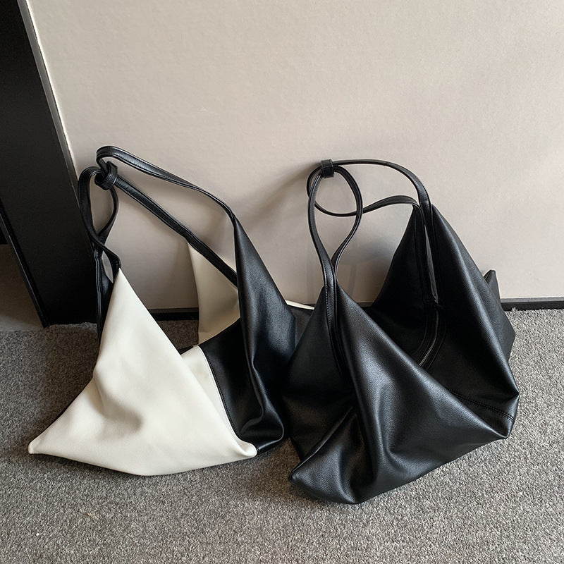 Women's Autumn Simple Style Large Capacity Underarm Stitching Soft Tote Bags