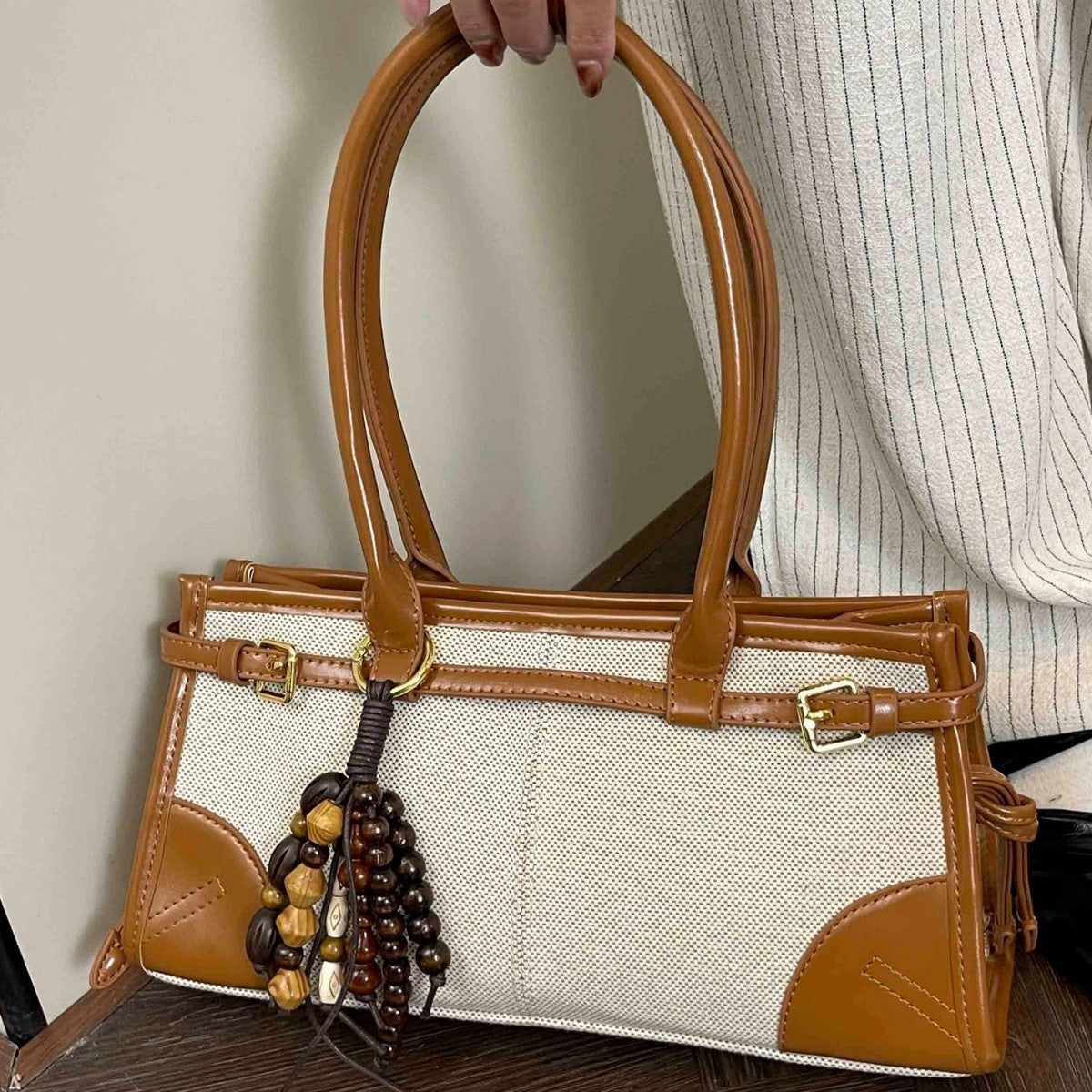 Women's Canvas Contrast Color Stitching Leather Lighter Car Style Daily Women's Handbag