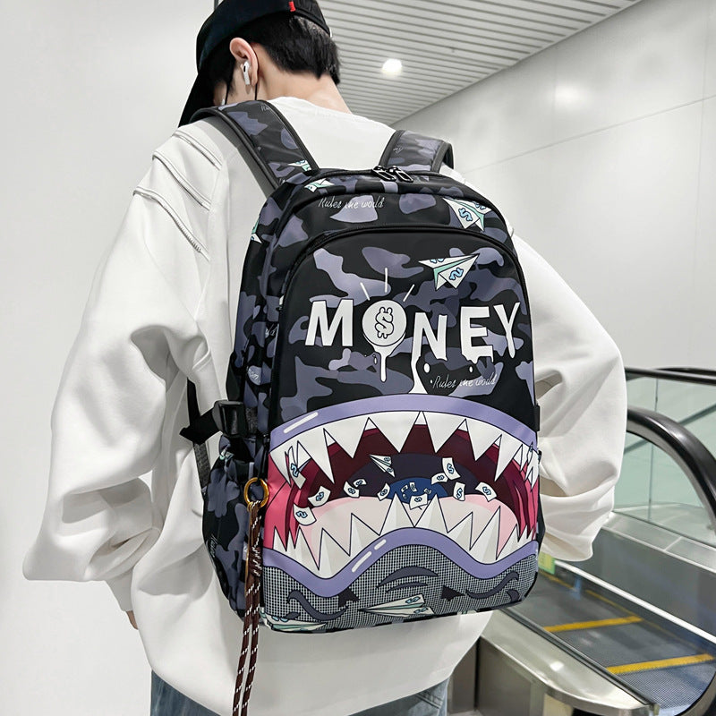 Shark Head Personality Cartoon Printed Early College Student Schoolbag
