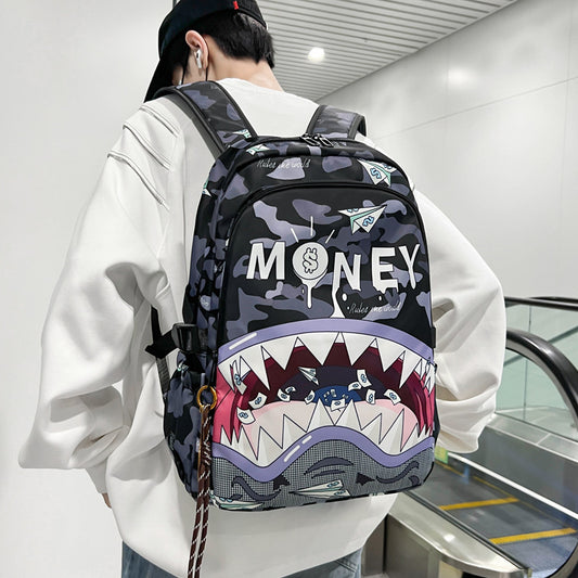 Shark Head Personality Cartoon Printed Early College Student Schoolbag