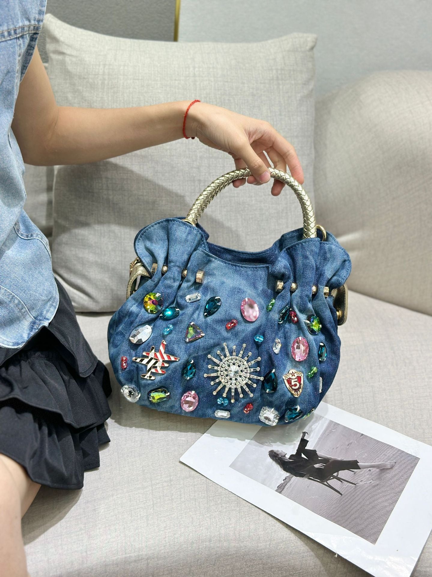 Women's Style Rhinestone Fashion Jean Diamond Dumpling Women's Handbag