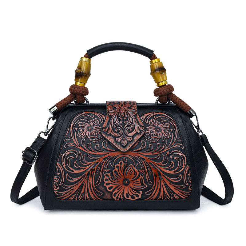 Women's Retro Contrast Color Wooden National Fashion Handle