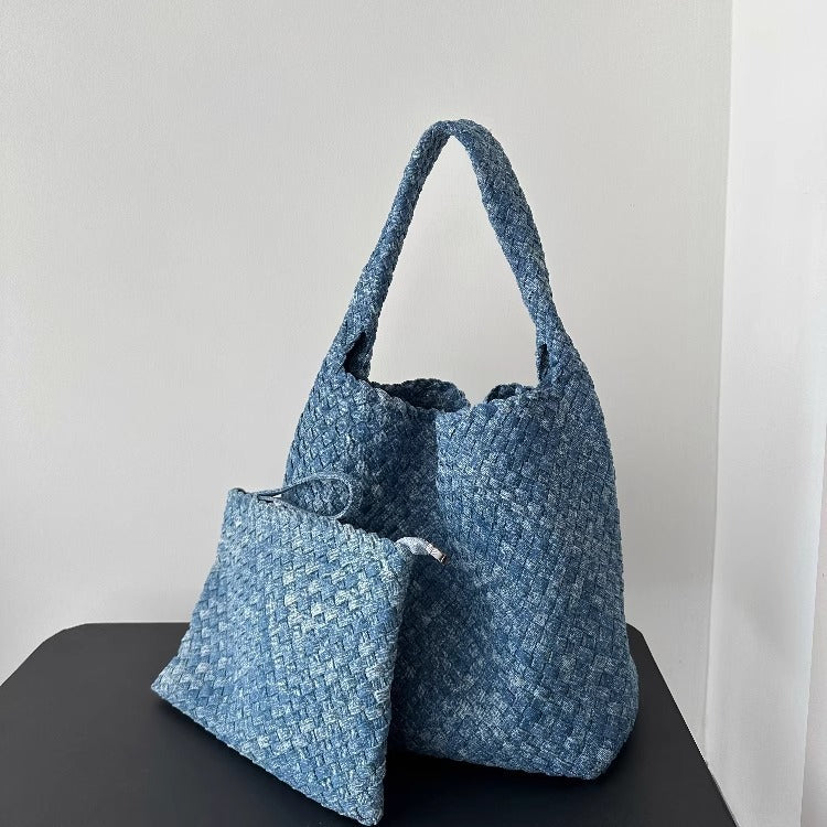 Denim Woven Large Capacity High-grade Hand-held Underarm Cross Women's Shoulder Bag