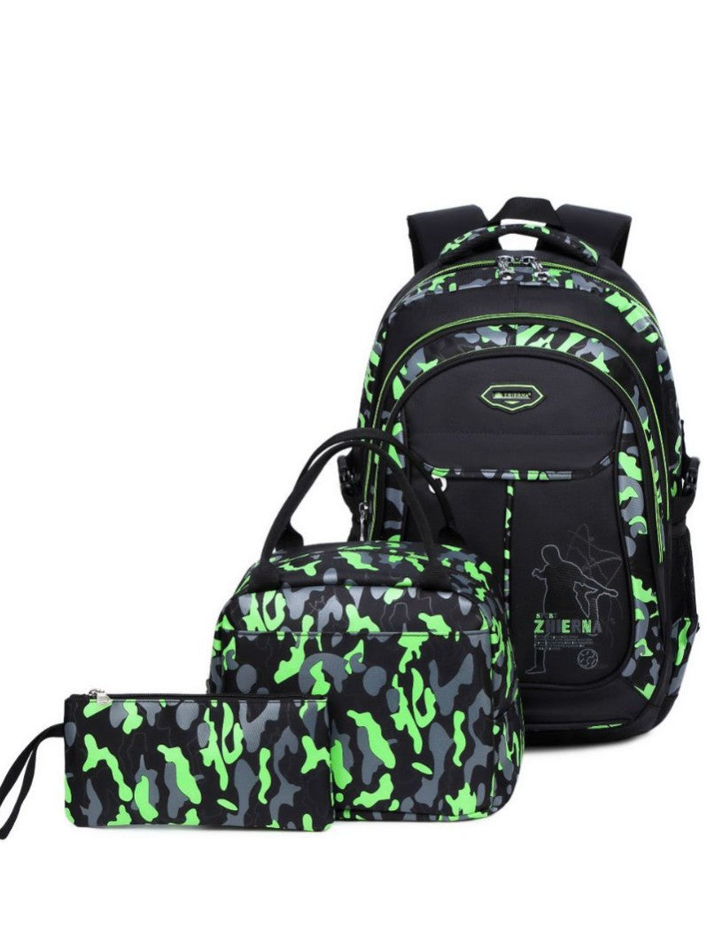 Men's & Women's Three-piece Set Lunch Contrast Color Camouflage Printed Backpacks