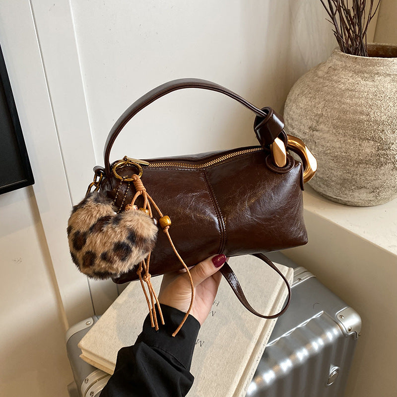 Women's Retro Suede Leopard Print Hand Holding Women's Messenger Bag