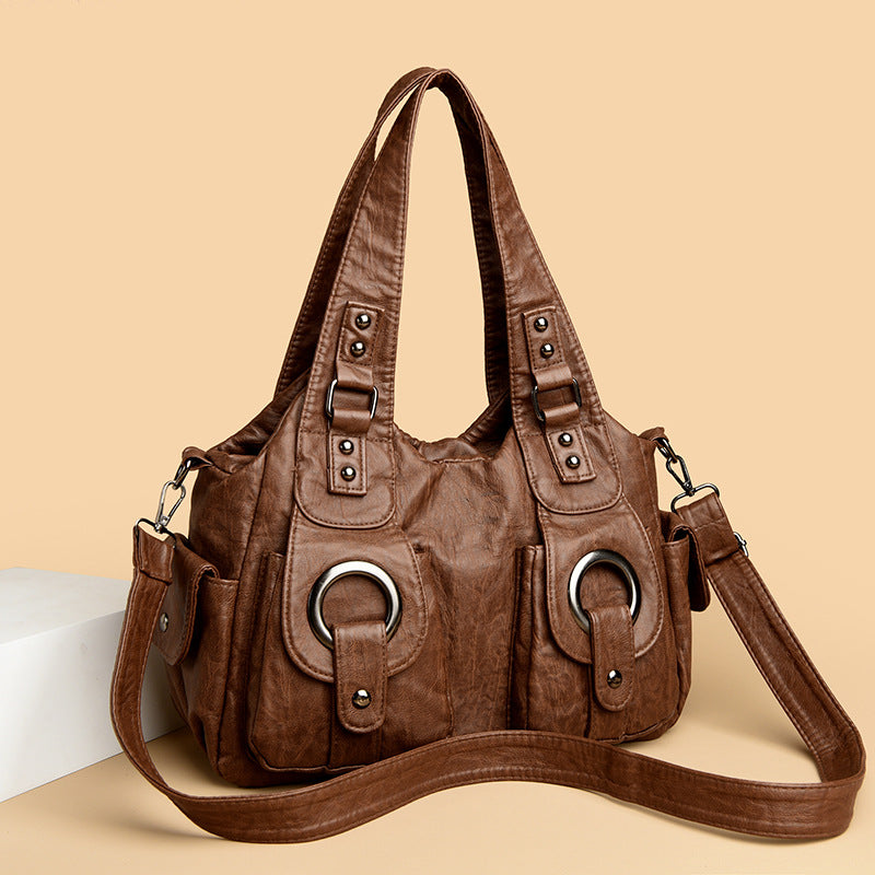 Women's Oil Wax Leather Motorcycle Retro Versatile Women's Shoulder Bag