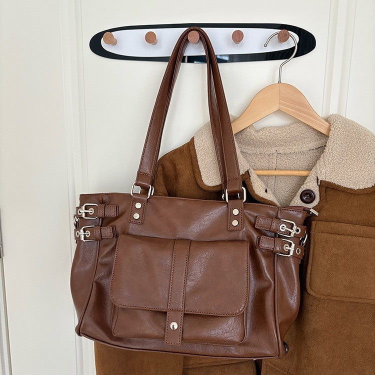 Retro Brown Versatile Large Capacity Commuter Korean Preppy Women's Messenger Bag