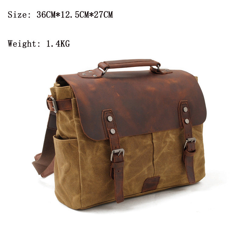Stitching Oil Wax Canvas Portable Inch Men's Briefcase