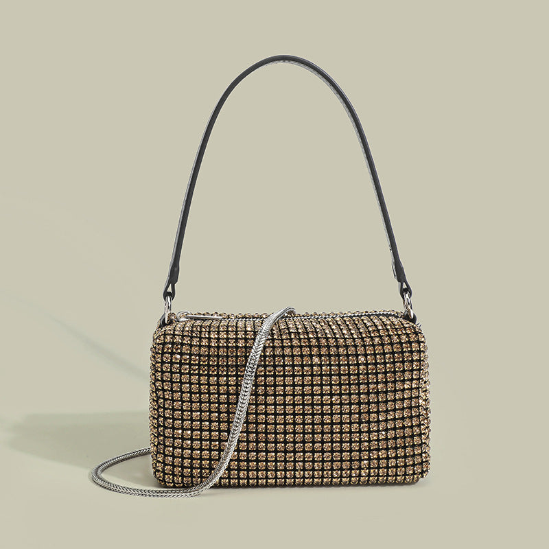 Women's Rhinestone Full Diamond Crystal Underarm Bezel Setting Brick Dinner Light Handbags