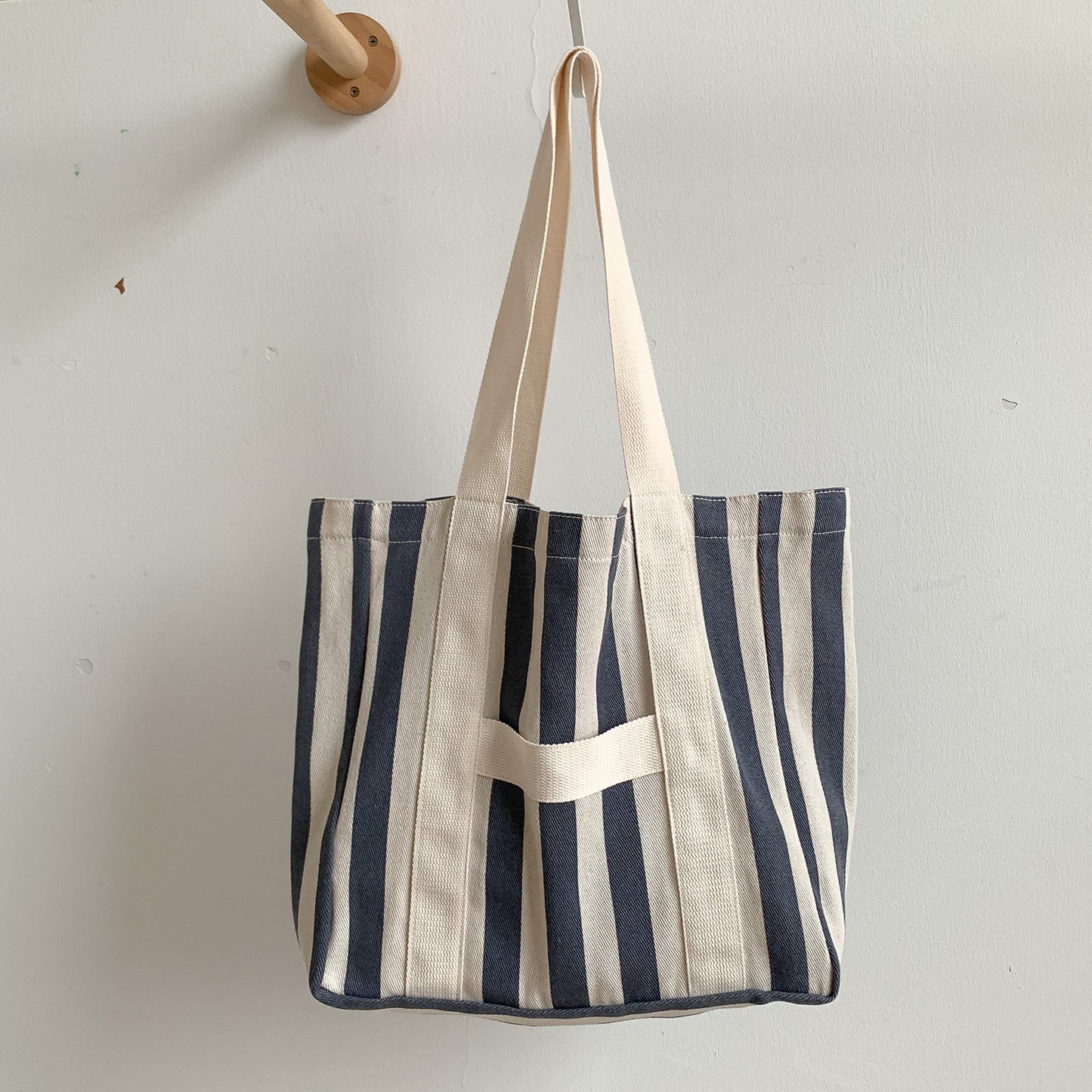 Korean Style Striped Canvas Idle Leisure Class Commuting Large Capacity Women's Shoulder Bag