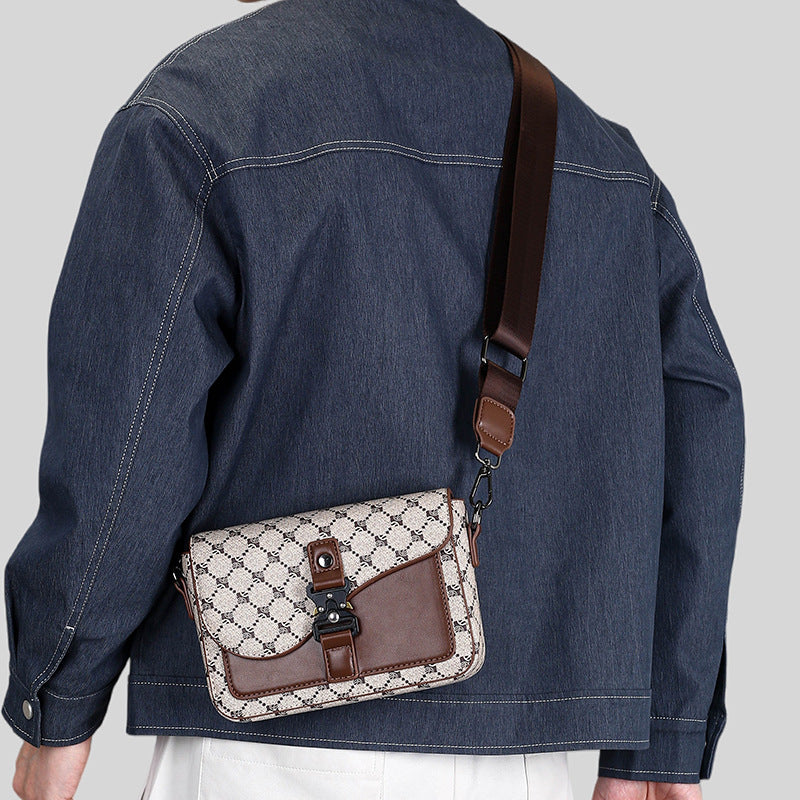 Men's Fashion Saddle Texture Good-looking Plaid Business Shoulder Bags