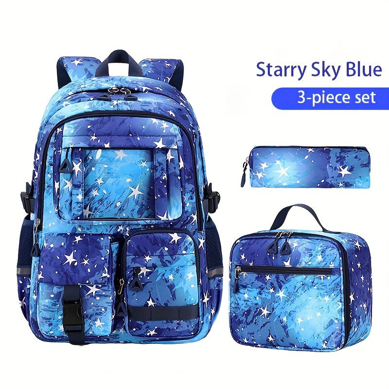 Korean Printing Waterproof Rucksack Three-piece Spine Bags