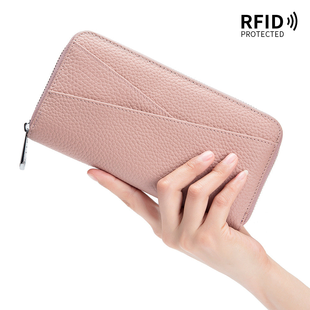 Women's Long Large Capacity First Layer Cowhide Expanding Genuine Leather Fashion Card Holder