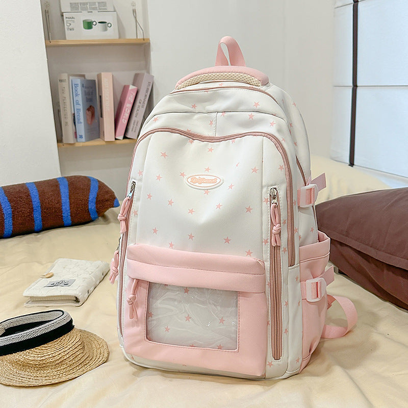 Women's Large Capacity Simple Transparent Star Design High College Leisure Backpack