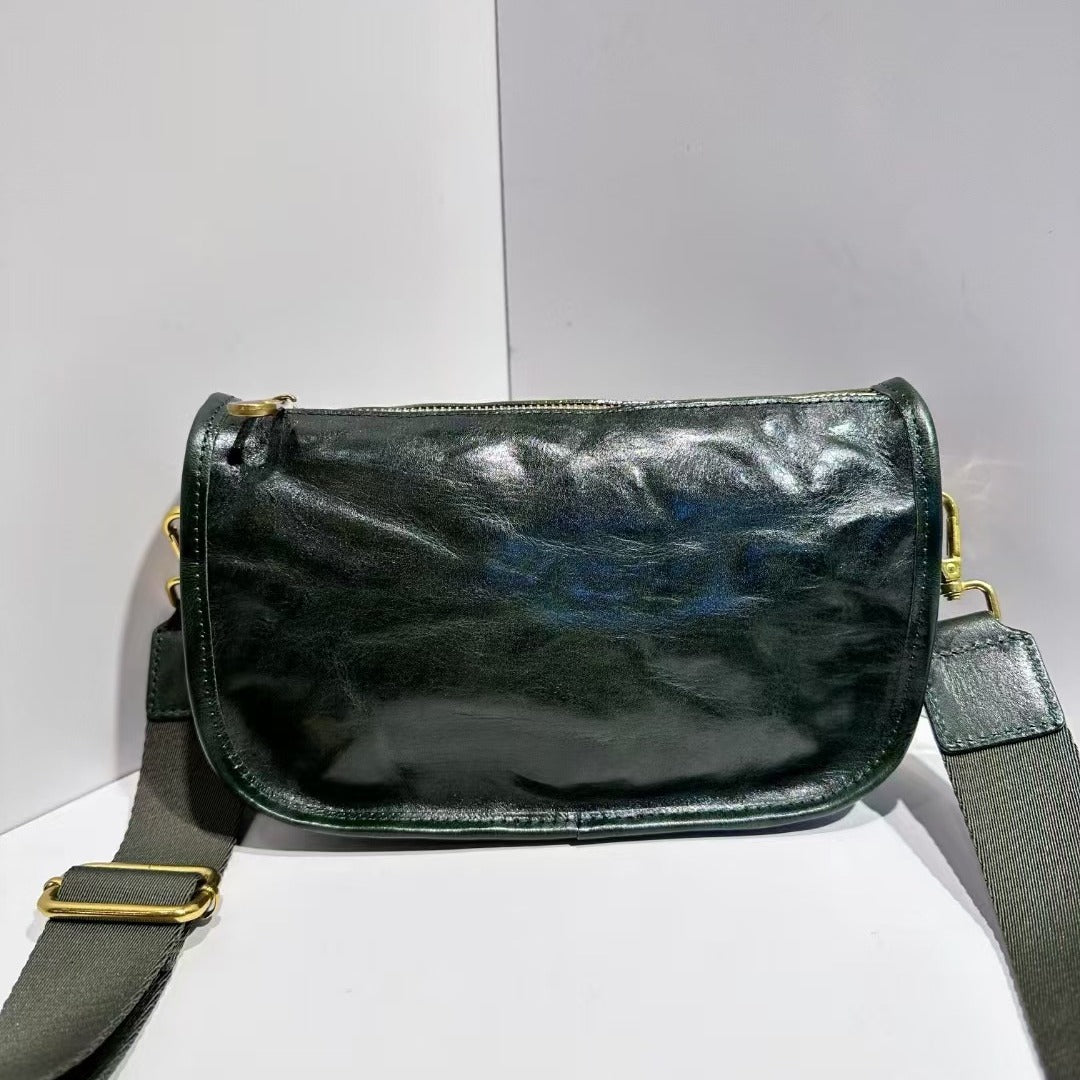 Women's Genuine Leather Saddle Wide Strap Retro Women's Messenger Bag