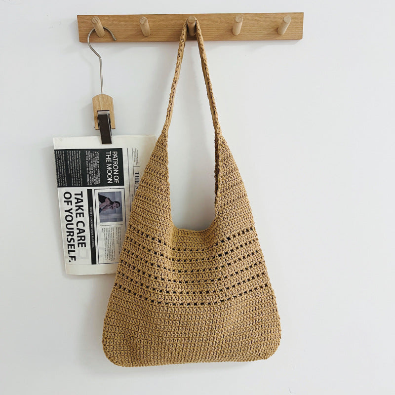 Women's Large Capacity Cotton Thread Woven Hollow Women's Shoulder Bag