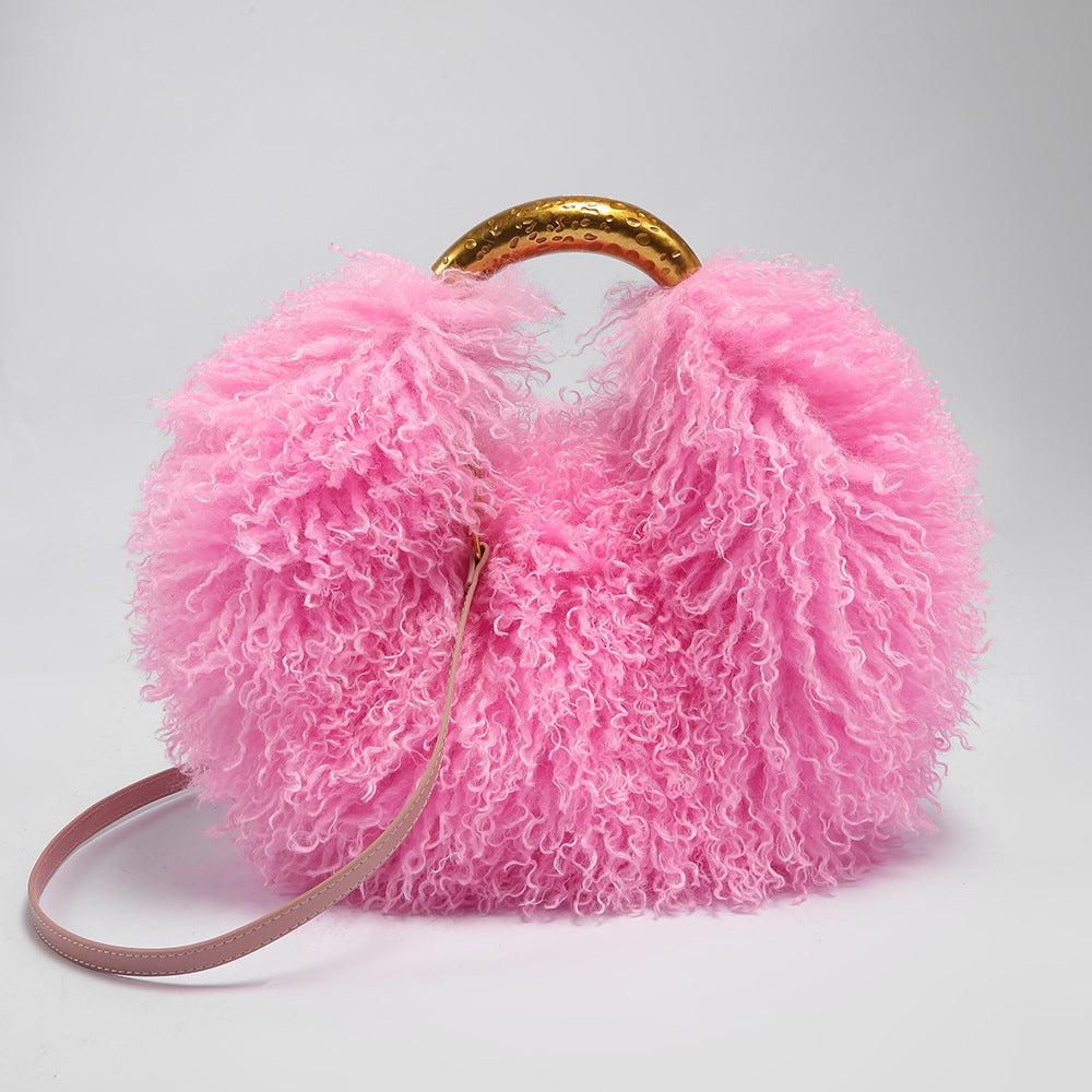 Women's Plush Imitated Tibet Sheep Fur Round Bags