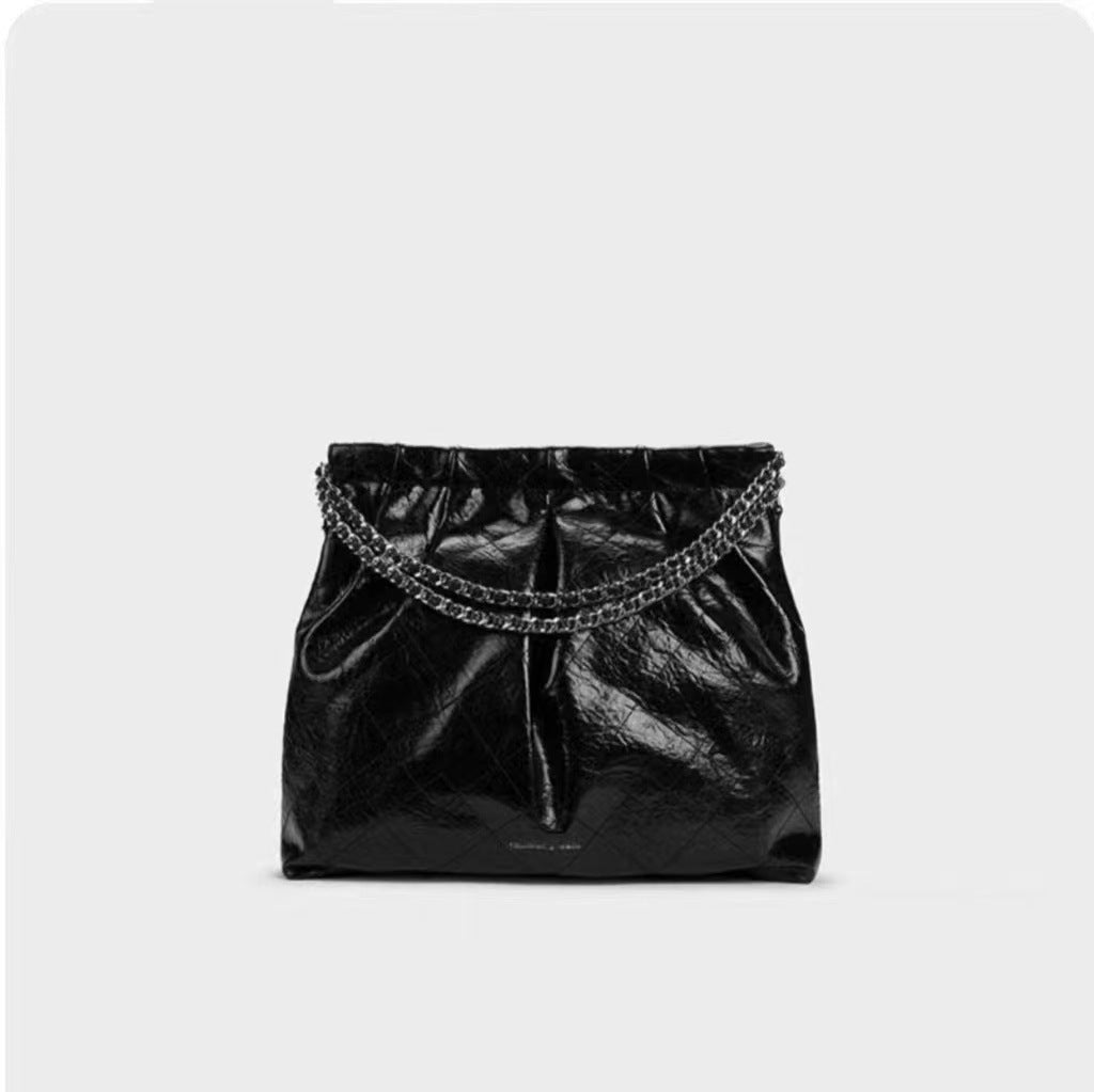 Charles Keith Portable Hobo Rhombus Chain Fashion Large Capacity Trendy Tote Bag