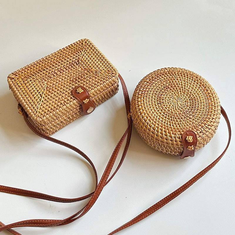 Women's Retro Round Handmade Autumn Rattan Plaited Women's Messenger Bag
