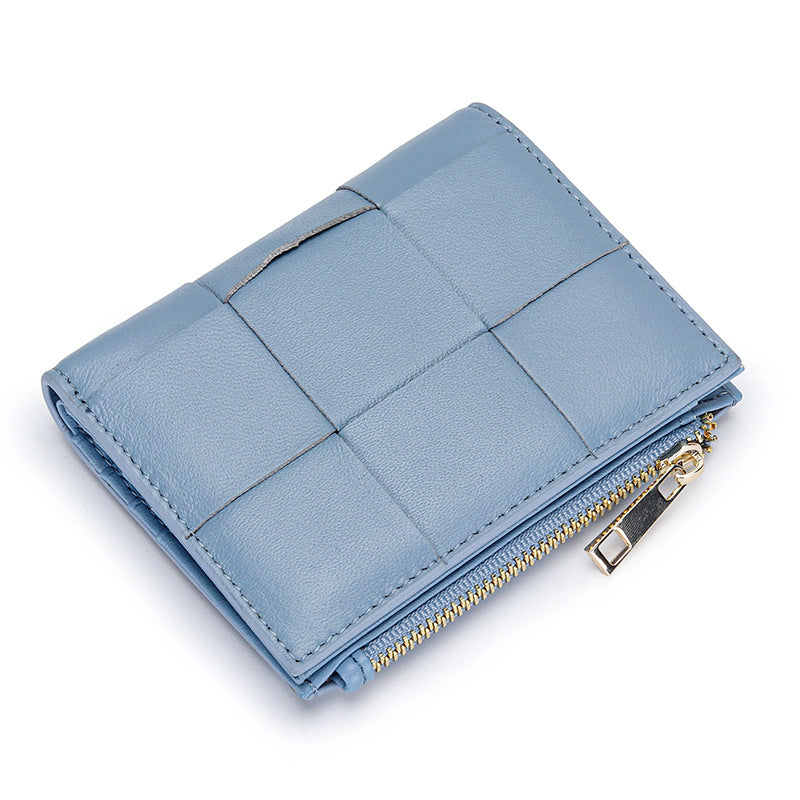 Women's Sheepskin Short Style Design Woven Leather Ladies Wallet