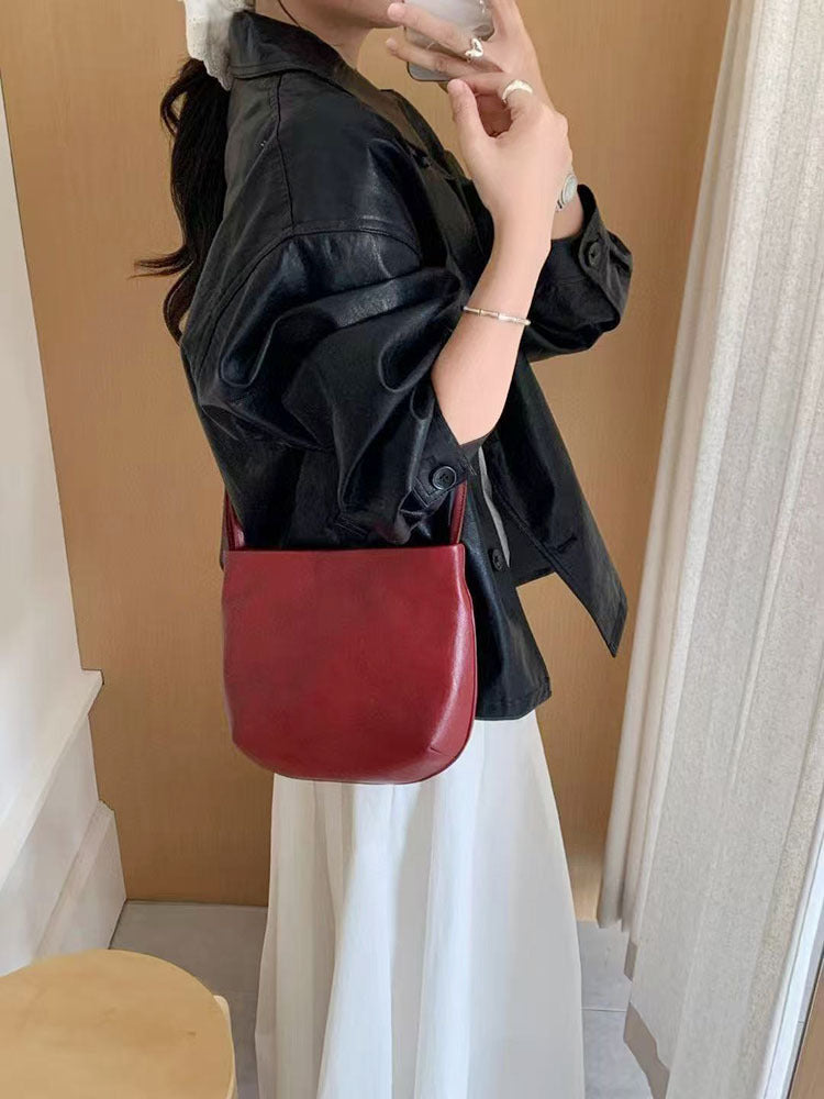 Layer Vegetable Tanning Leather High Sense Fashion Commuter Red Bags