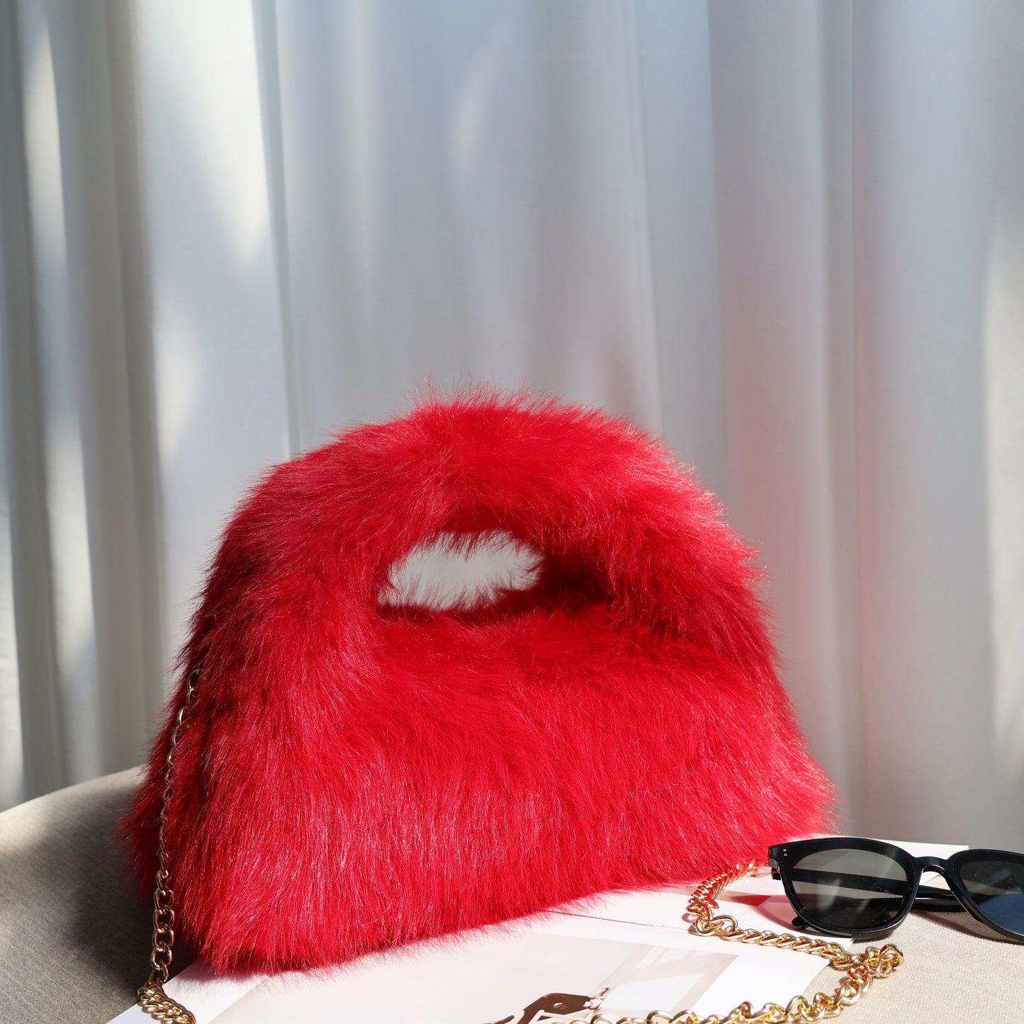 Korean Style Plush Imitation Fox Fur Large Women's Clutch
