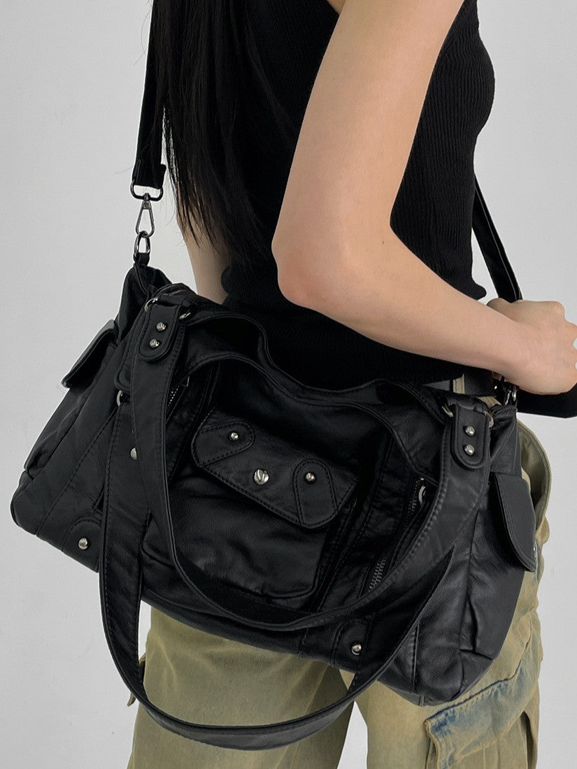 Women's Retro Washed Hot Motorcycle Large Capacity Women's Handbag