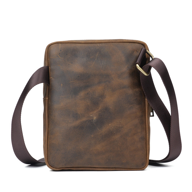 Men's Crazy Horse Leather Fashion Genuine Retro Trendy Large Men's Shoulder Bag