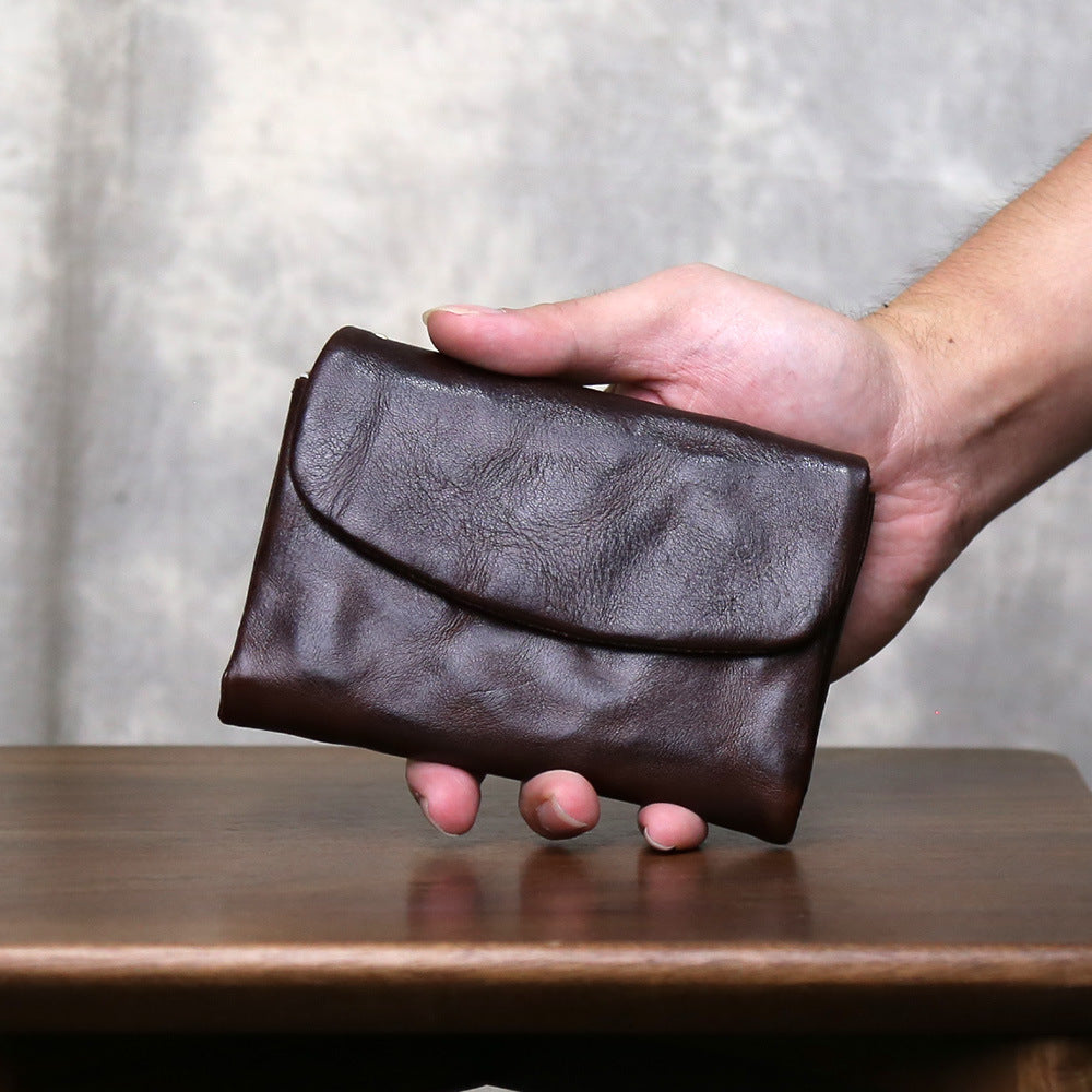 Women's & Men's First Layer Cowhide Genuine Leather Large Capacity Retro Fashion Three Men's Wallet