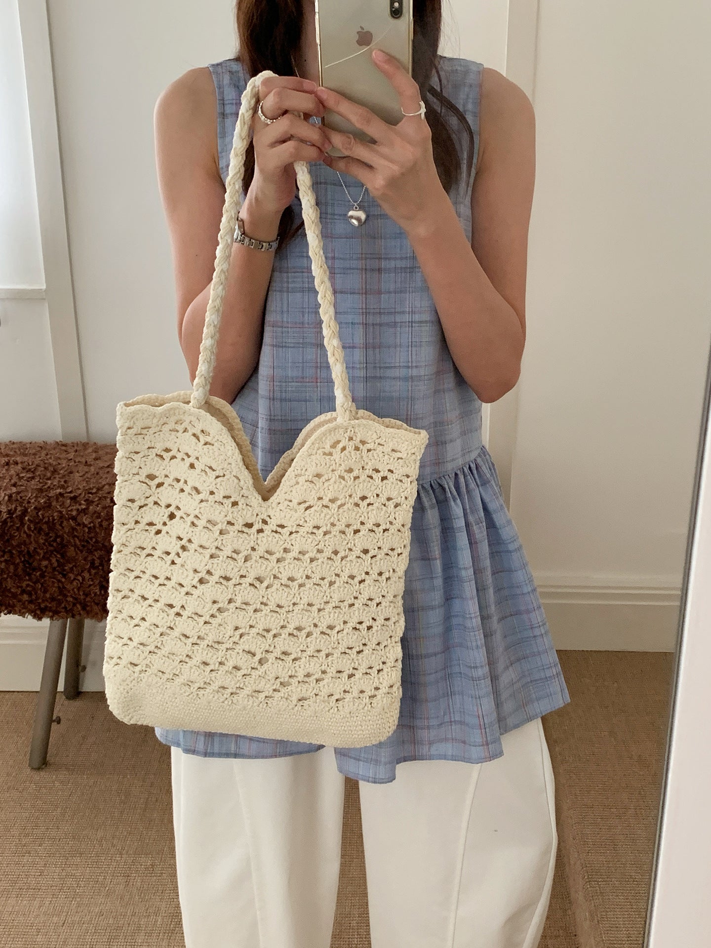 Capacity Cotton Braided Female Hollow Commuter Women's Shoulder Bag