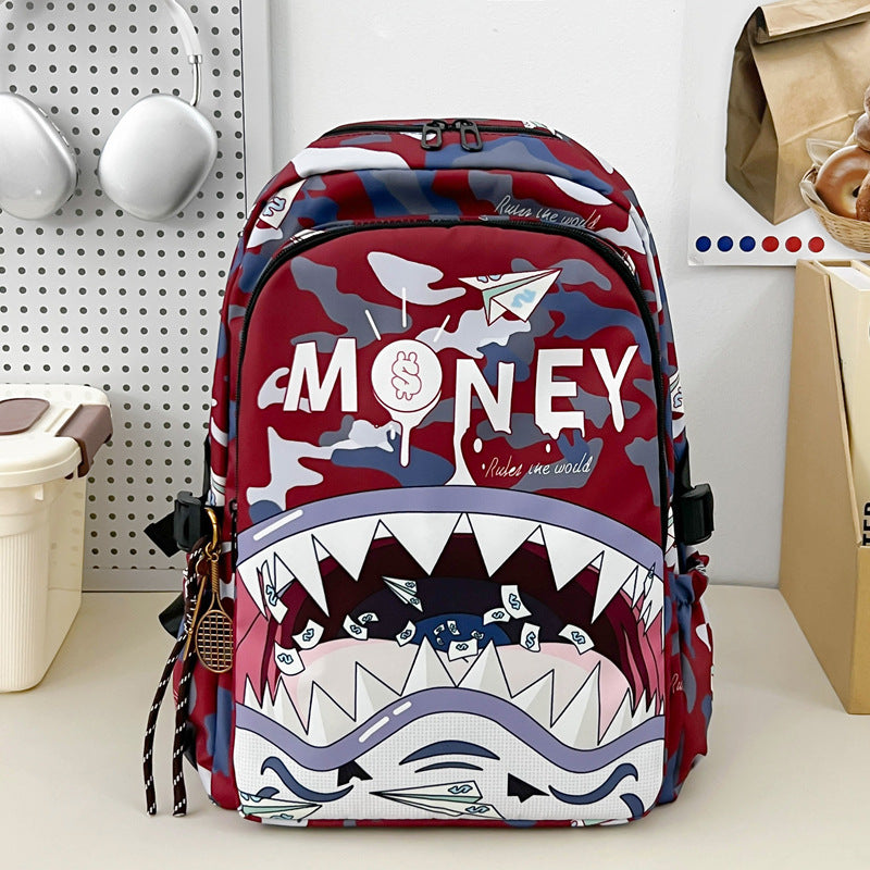 Shark Head Personality Cartoon Printed Early College Student Schoolbag