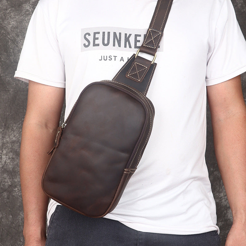 Men's Crazy Horse Leather Vertical Top Layer Cowhide Retro Bags