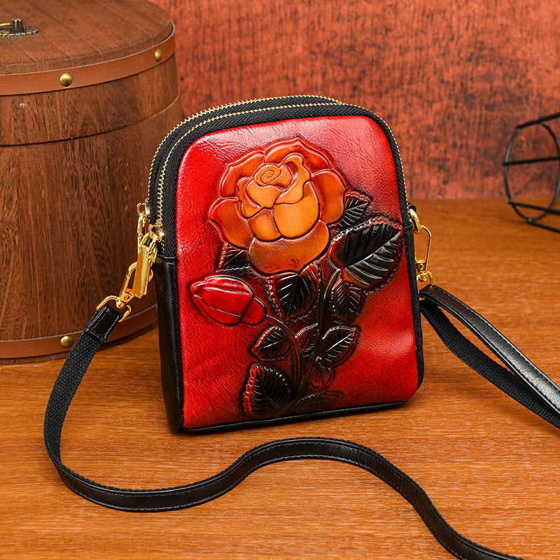 Women's Retro Textured Rose National Style Elegant Women's Messenger Bag