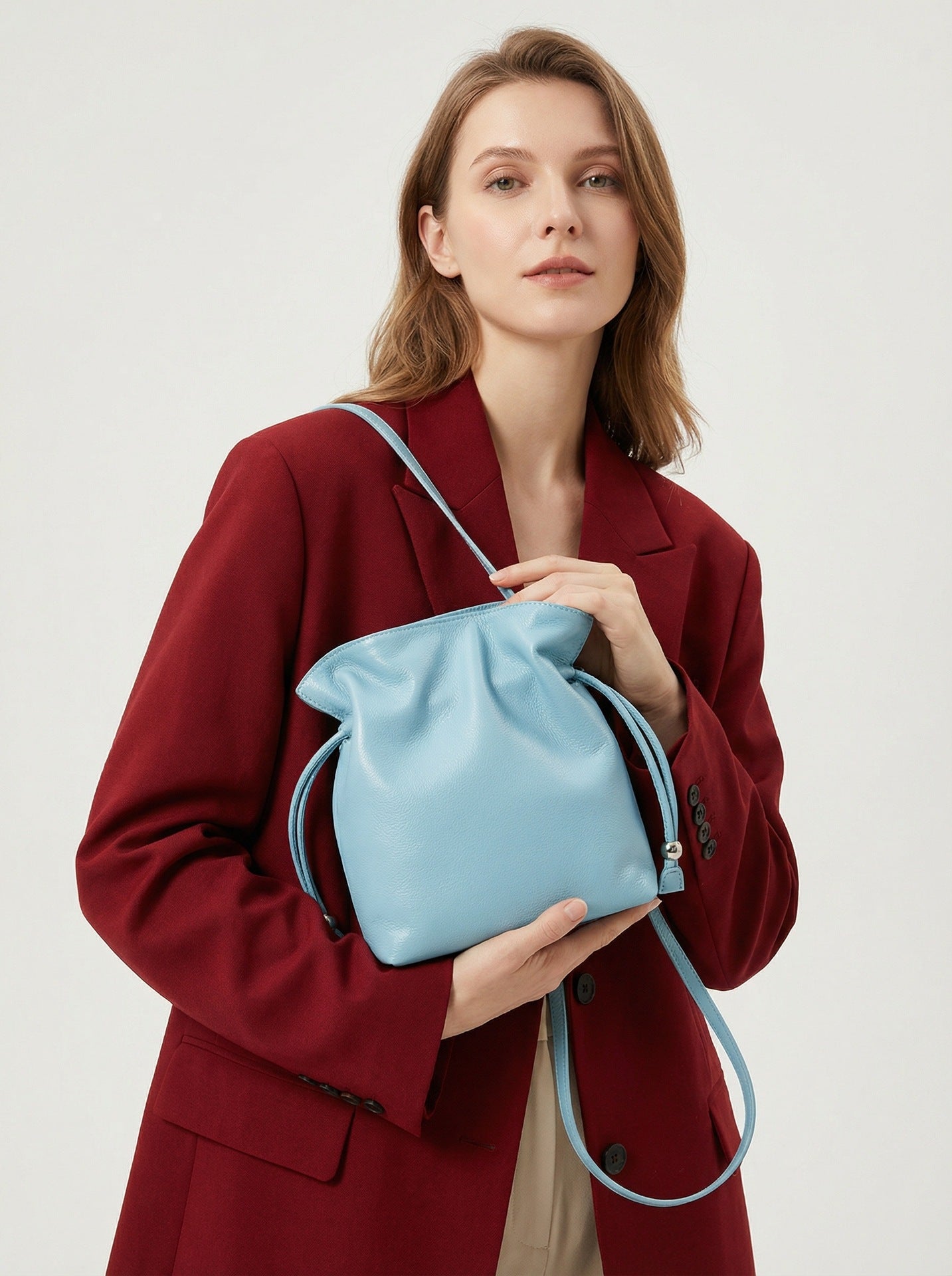 Early Spring Solid Color Genuine Geometric Exquisite Women's Leather Bag