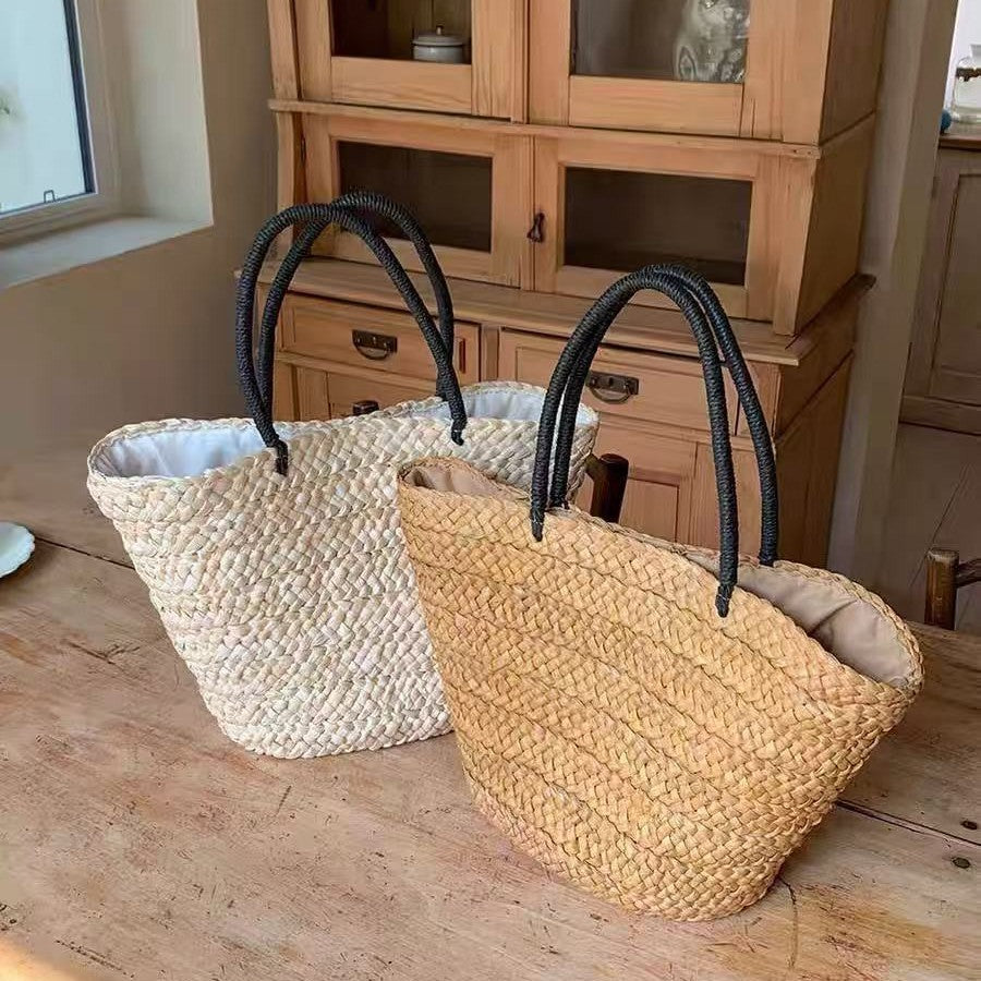 Vacation Style Hand-woven Portable Vegetable Basket Simple Women's Shoulder Bag