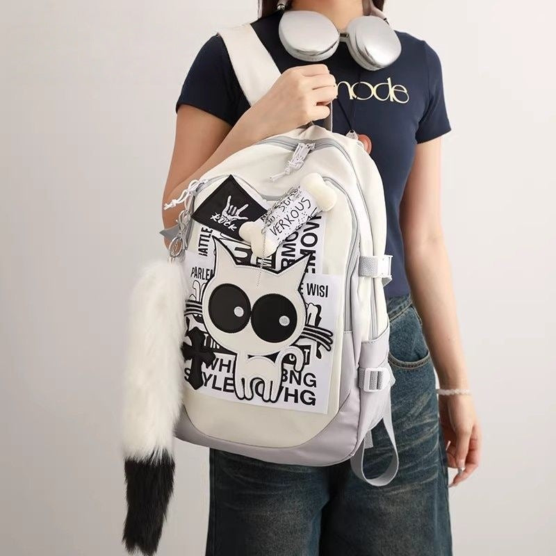 Letter Collage Gradient Black Denim Cute Simple College Student Schoolbag