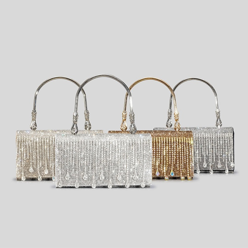 Women's Tassel Rhinestone Design Metal Flap Handbags