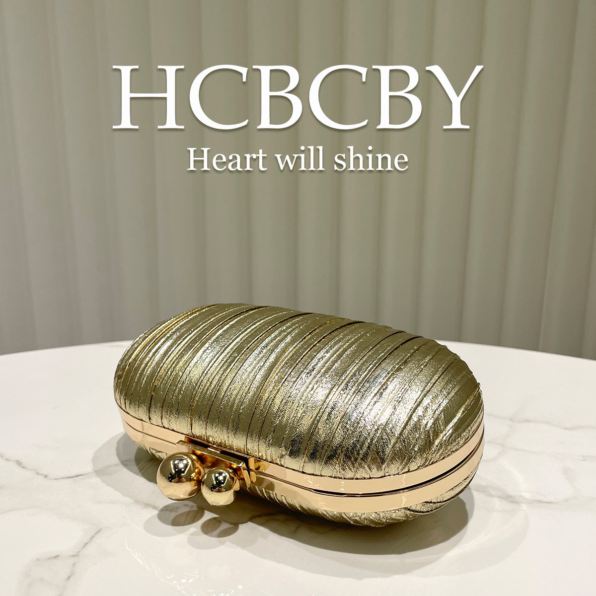 Women's Gold Simple Reflective Leather Fashionable Elegant Clutch Dinner Bag