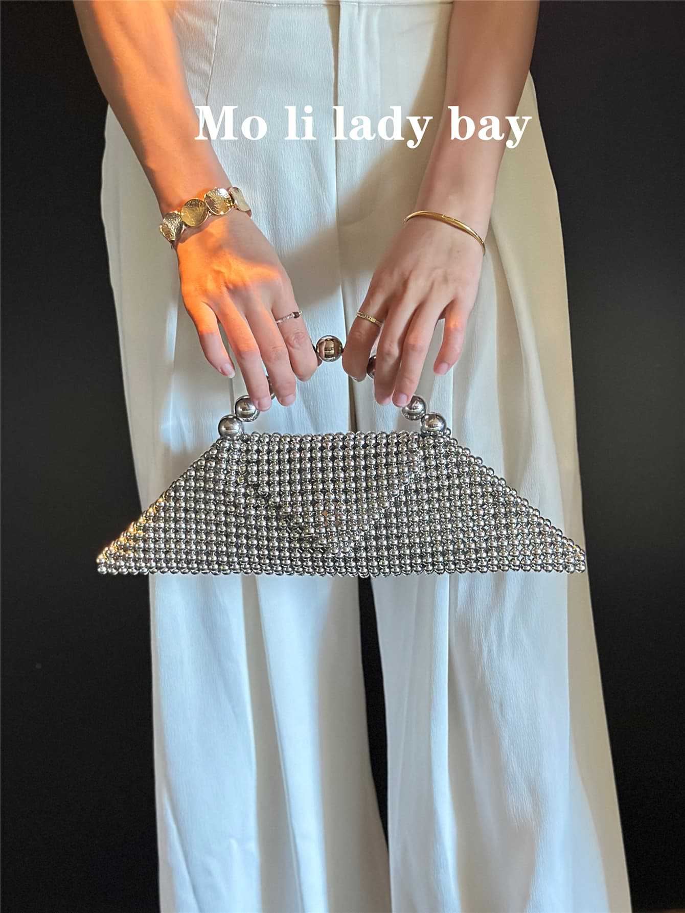 Triangle Fashion Artistic Pearl Handmade Beaded Novel Women's Handbag