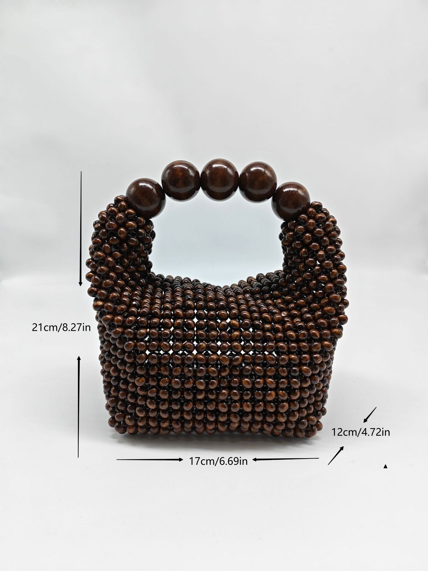 French Style Wooden Woven Beads Vintage Pearl With Women's Handbag