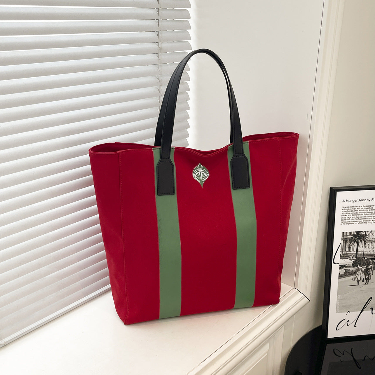 Style Oversized Contrast Color Striped Large Capacity Nylon Women's Shoulder Bag